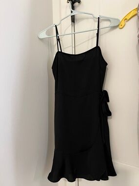Express Black Spaghetti Strap Wrap Mini Dress